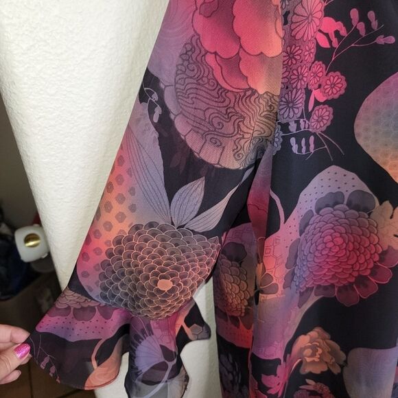 Ngoh Boutique Orginal Design Nwot floral chiffon ruffle blouse top size XL - Picture 6 of 8